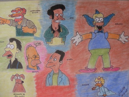 Personajes de los Simpsons - pastel sobre cartulina de 30x40 cms  - PVP 25 €
